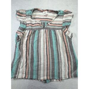 Knox Rose Boho Striped Peasant Blouse Womens Large Babydoll Tunic Bohemian Top